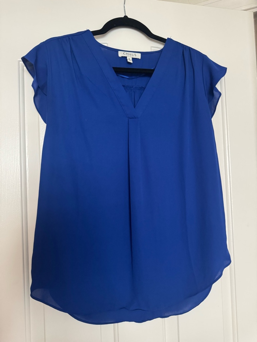 Chaus Royal Blue V-Neck Flutter Sleeve Blouse